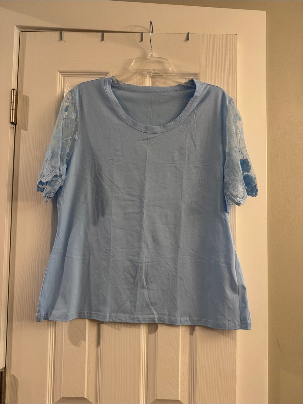 Light Blue Lace Sleeve Women’s Top